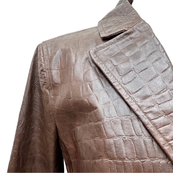 LOFT Brown Reptile Embossed Leather Two-Button Blazer Jacket - Picture 4 of 10